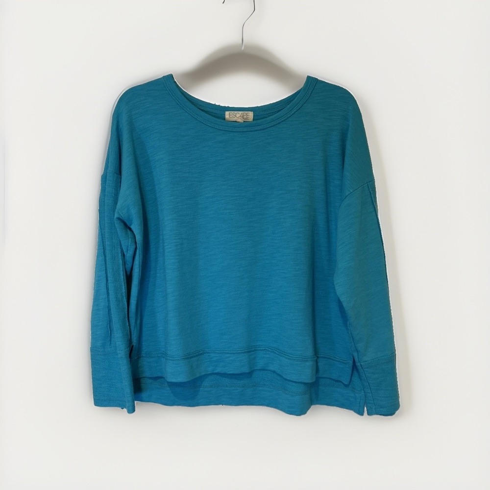 Escape by Habitat Clothes Top Womens Medium Blue Slub Knit Long Sleeve High Low